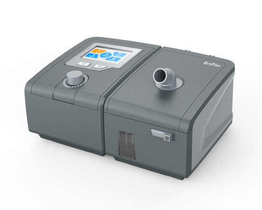Gray respiratory device CPAP/APAP with digital display on a white background