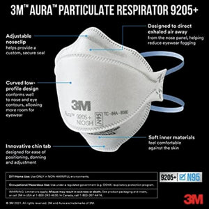 3M Aura 9205+ N95 Particulate Respirators (Headband, No Valve) - CDC NIOSH Approved