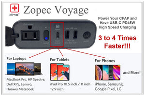 Zopec VOYAGE Universal Travel CPAP Battery (up to 2 Nights). Features Lightning Fast PD45W USB-C!