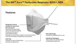 3M Aura 9205+ N95 Particulate Respirators (Headband, No Valve) - CDC NIOSH Approved