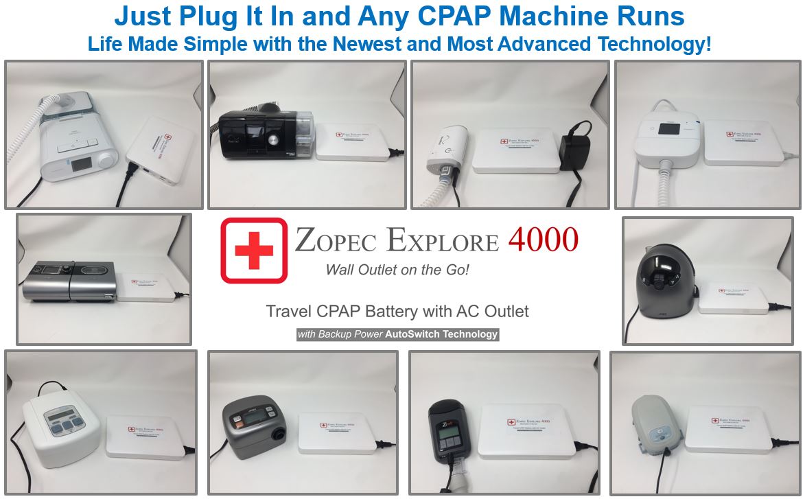zopec explore 4000 travel battery connected to various cpaps without the need of an additional adapter