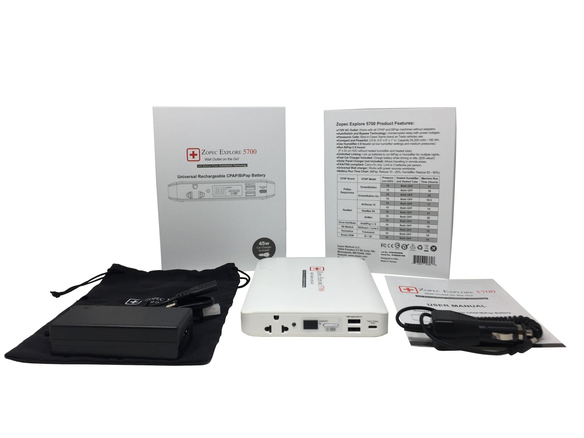 product contents of zopec explore 5700 travel battery